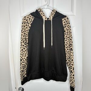 Leopard Print Black Hoodie Amoli women’s sz L